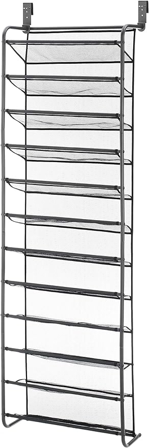 Whitmor 36 Pair Over the Door Shoe Organizer, 12 Tier Hanging Shoe Organizer, Heavy Duty Metal & Mesh Shoe Holder, Hanging Shoe Rack for Closet Storage, 69"L x 21.7"W x 7.5"H, Gunmetal Gray