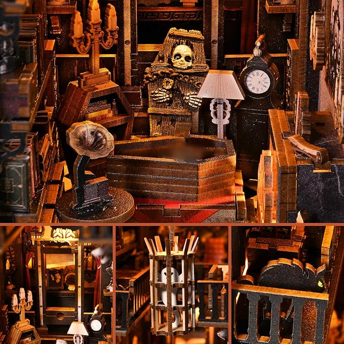 Book Nook Kit, Book Nook Kits for Adults DIY Booknook Model Build, DIY 3D Wooden Puzzle Bookend Booknook Bookshelf Insert Miniature Dollhouse Kit for Home Decoration