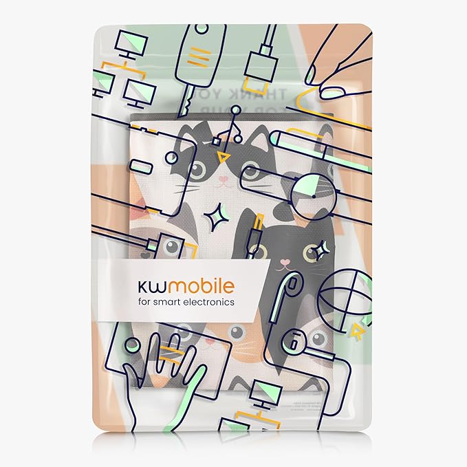 kwmobile Dust Cover for 24-26" Monitor - Linen Monitor Protector with Design - Cats Orange/Black/White