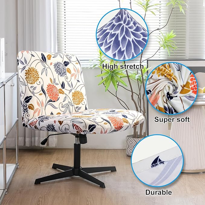 Iauddy Armless Criss Cross Office Desk Chair Cover Slipcover,Accent Mid Back Wide Swivel Task Vanity Slipper Chair Protector Stretch Removable Without Arms for Accent Chair
