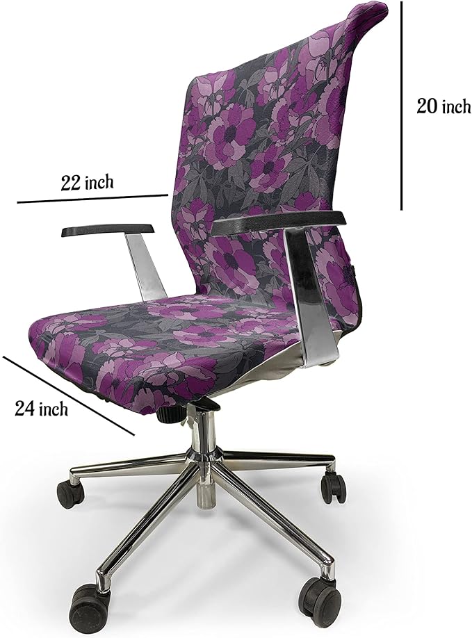Ambesonne Floral Office Chair Cover, Violet Tones Grungy Look Flower Print Wild Rose, Stretchable Decorative Universal Size High Back Printed Slipcover, Purple Grey