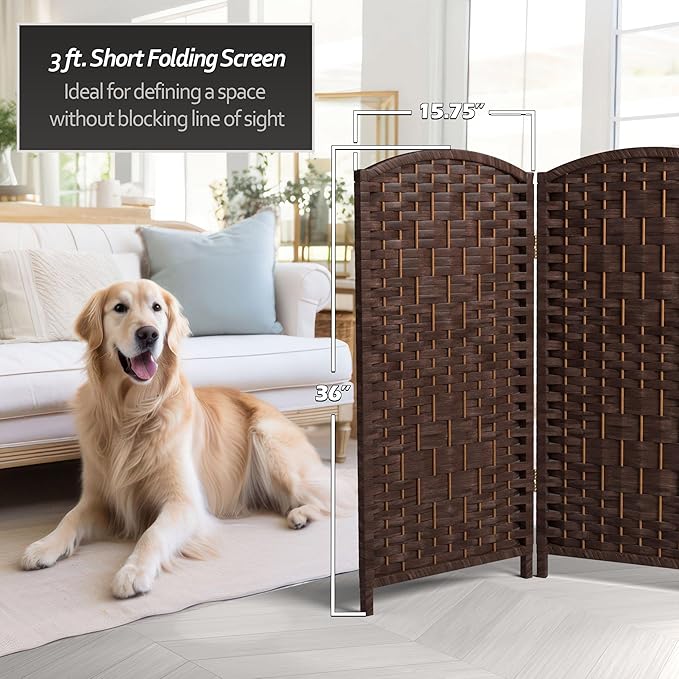 Red Lantern 3 ft. Short Diamond Weave Fiber Folding Screen - Dark Mocha - 4 Panel