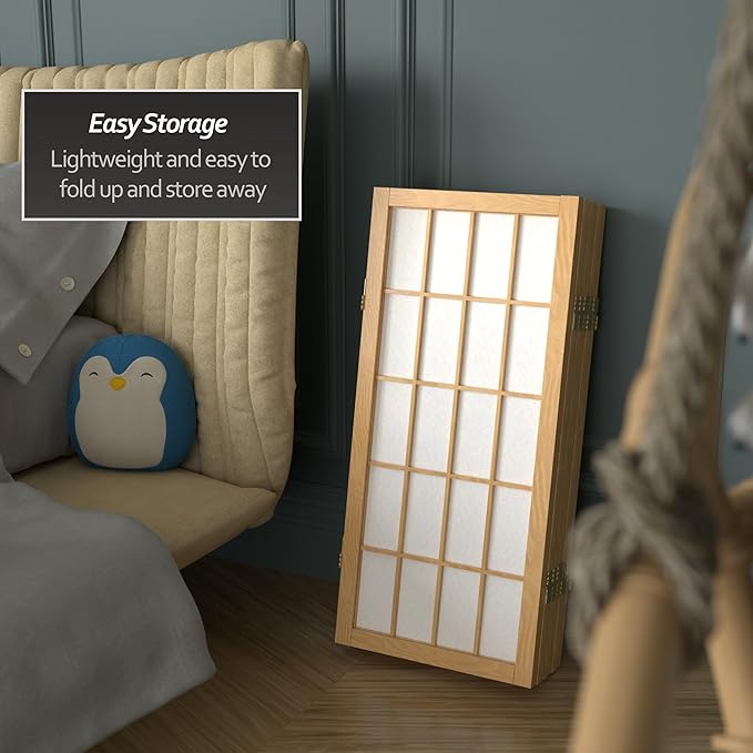 2 ft. Short Desktop Window Pane Shoji Screen - Natural - 6 Panels