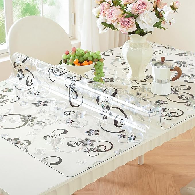 LovePads Floral Clear Table Cover Protector - 30 x 72 Inch Thick Plastic Table Cloth, Waterproof PVC Desk Mat for Dining Room Table, Wood Furniture Topper, Anti-Scratch Desk Pad for Kids Writing,