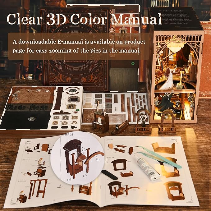 MiniCity DIY Book Nook Kit, Miniature Dollhouse Booknook Kit, 3D Wooden Puzzle Bookend Bookshelf Insert Decor with LED Light for Teens and Adults (Phantom of The Opera)