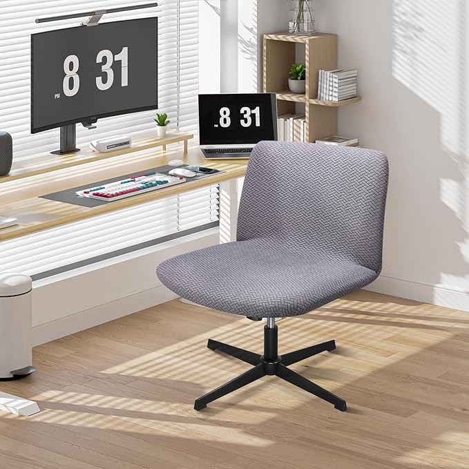 Criss Cross Chair Cover, Grey Armless Vanity Slipper Office Desk Computer Task Chair Cover, Wide Seat Swivel Cross Legged Chair Covers Slipcover for Living Room Bedroom（Only Covers, No Chairs）