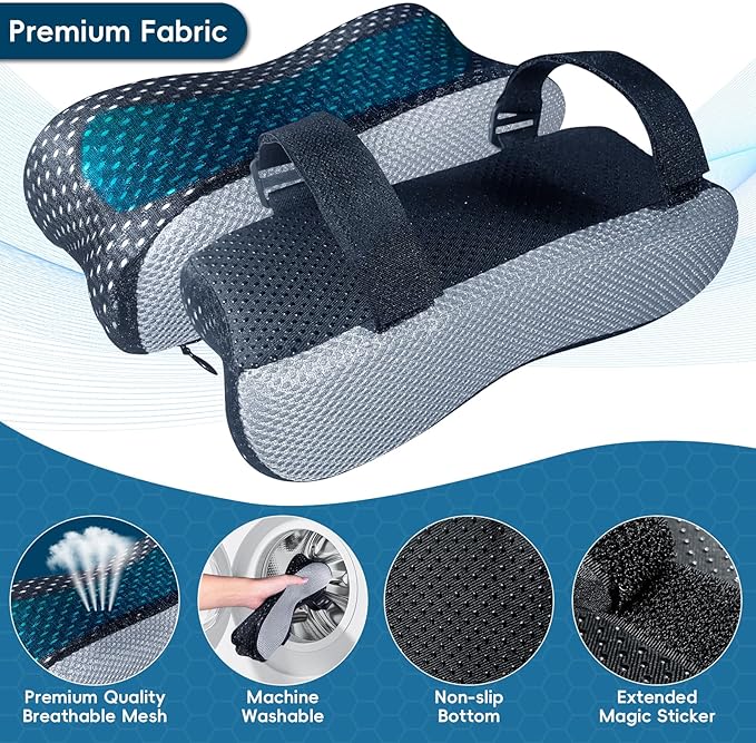 Cooling Gel Armrest Pads,Thick Memory Foam Elbow Pillow for Desk & Gaming Chairs Ergonomic Forearm Support for Pressure Relief,Universal Adjustable Cushion for Work from Home (Set of 2)