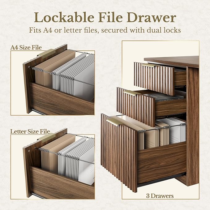 63 Inches L Shaped Standing Desk, Executive Electric Height Adjustable Desk with Drawers and File Cabinet, AC/USB, 1.18" Thiken Desktop and Privacy Panel for Home Office, Black Walnut