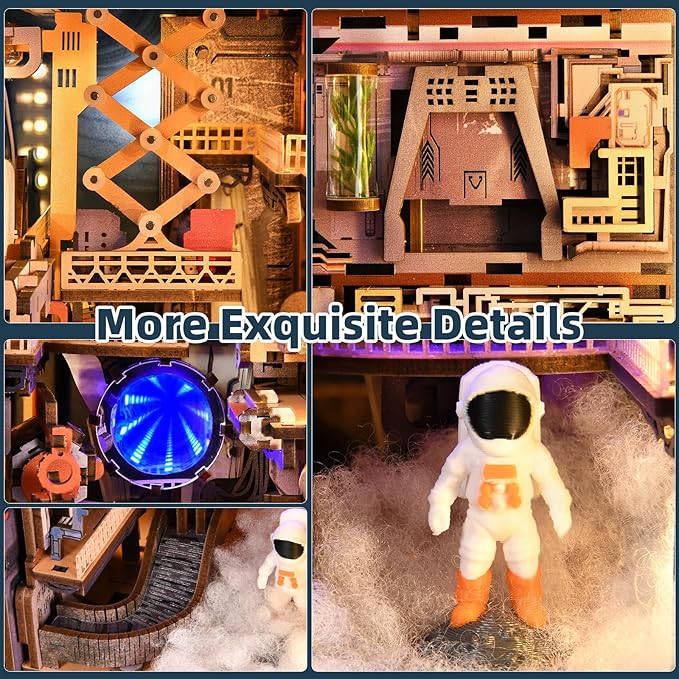 MiniCity Book Nook Kit - Industrial Space 3D Miniature Sci-Fi Scene with LED Lights, 340 Pcs DIY Assembly for Bookshelf Decor (Aerospace Foundry)