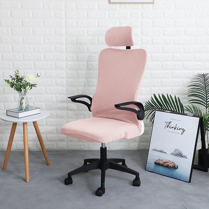 FORCHEER Ergonomic Office Chair Covers Set with Headrest Cover Water Repellent Managerial Chair Cover for Office Executive Chair，Pink
