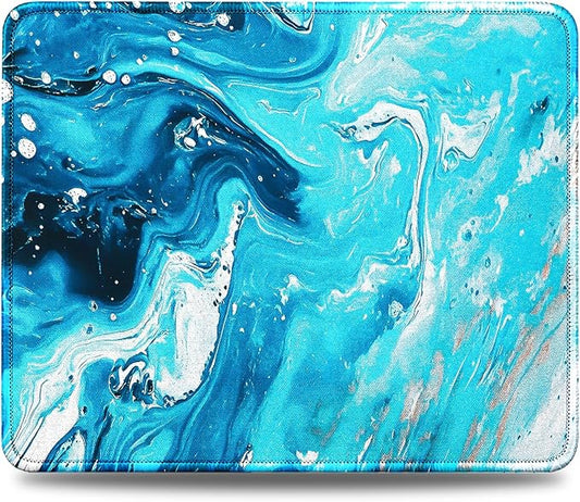 JIKIOU Mouse Pad with Non-Slip Rubber Base, Premium-Textured & Washable Computer Mousepad with Stitched Edges, Mouse Pads for Computers, Laptop, Gaming, Office & Home, 10.2 x 8.3 in Blue Waves