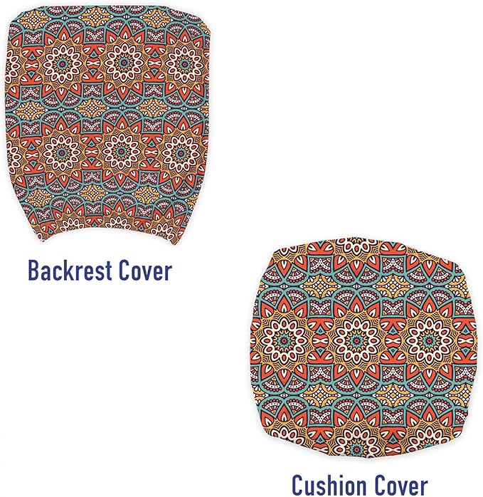 Ambesonne Mandala Office Chair Slipcover, Nature Inspired Floral Abstraction in Retro Colors Ornamental Petals, Protective Stretch Decorative Fabric Cover, Standard Size, Turquoise Orange