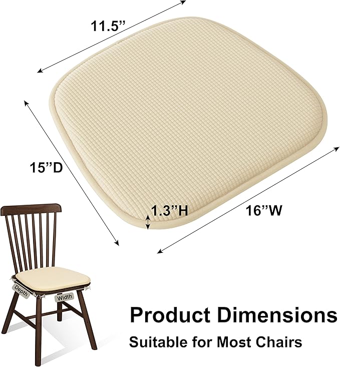 Shinnwa Kitchen Seat Cushions Set of 2, Non Slip Dining Chair Cushions, U-Shaped Indoor Chair Pads, 2 Pack, 15 x 16 Inches, Beige