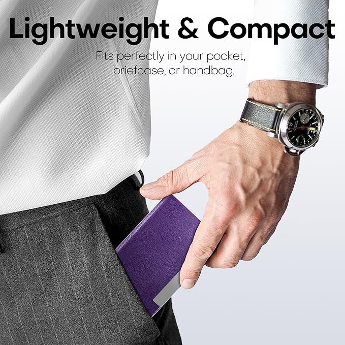 Padike Business Card Holder, Business Card Case Professional PU Leather & Stainless Steel Multi Card Case,Business Card Holder Wallet Credit Card ID Case/Holder for Men & Women. (Purple)