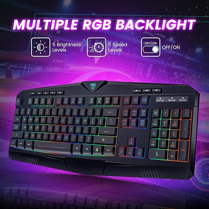 Wireless Keyboard, Rechargeable RGB Backlit Wireless Gaming Keyboard with Wrist Rest, Silent Keys, Multimedia Keys, Anti-ghosting, Full-Size Waterproof Light Up Keyboard for PC Mac Xbox Gamer