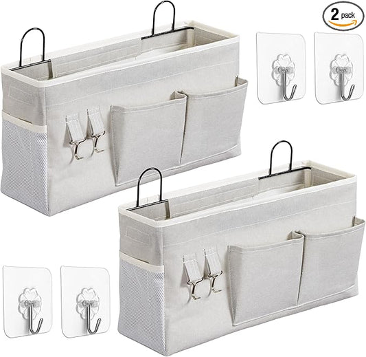 2pcs Large Wall Hanging Storage Bag, Door Closet Linen Fabric Pockets Organizer, Waterproof Multi Functional for Living Room Bedroom Bathroom Kitchen Office RV Camper with Hooks Grey