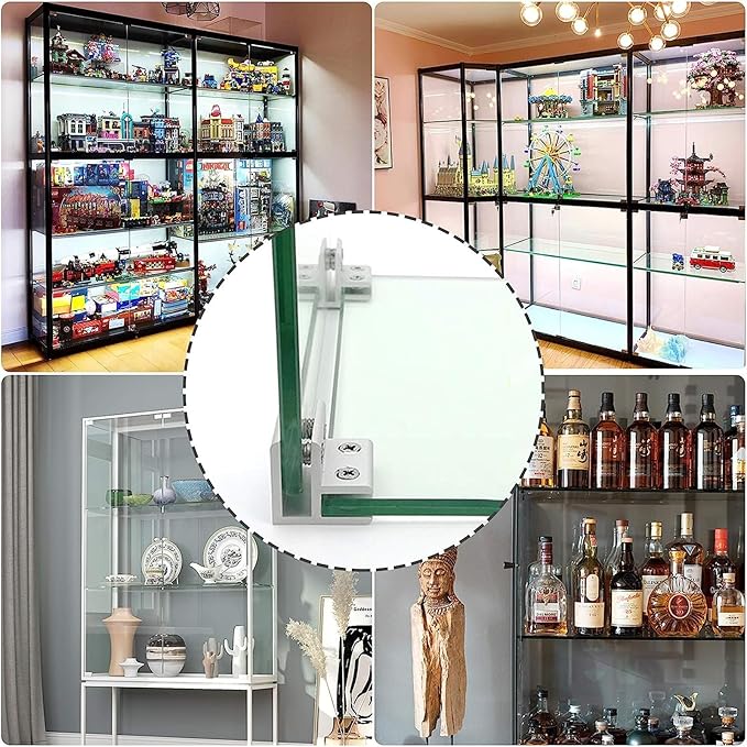 INCREWAY 16 Pcs Adjustable 90 Degrees Glass Clips Aluminum Alloy Glass Shelf Support Bracket, Glass Holder Connector for 5-8mm Thick Glass