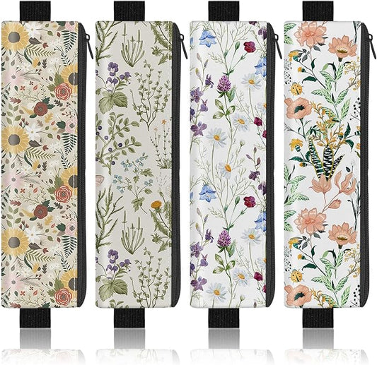 4 Pack Elastic Pen Holder for Notebook, Prints Pen Pouch with Elastic Band and Zipper, Leather Pen Holder for Planners, Journals, Book