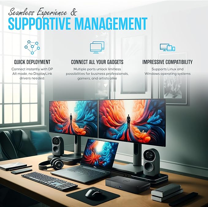 Dell WD19TBS Thunderbolt Dock - USB C Docking Station Dual Monitor with 180W AC Adap TER, HDMI Cable, DisplayPort Cable & Cleaning Cloth - Laptop & Computer Docking Station (Renewed)