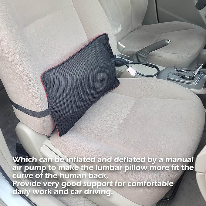 Inflatable Lumbar Support Pillow for Office Chair and Car Seat, Back Support Cushion with Air Pump for Reducing Lower Back Pain