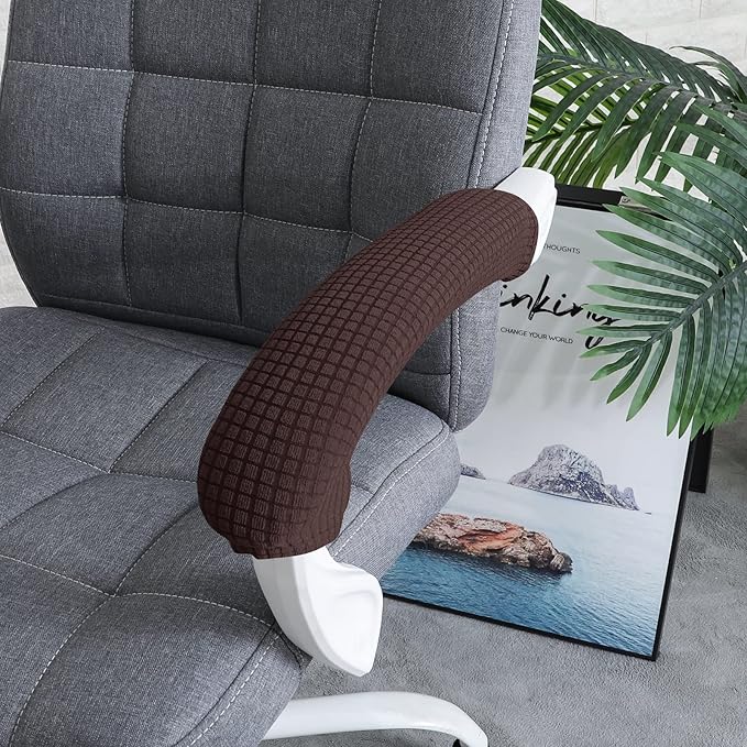 FORCHEER Office Chair Armrest Cover with Zipper Stretchable Water Resistant 15 inch Computer Office Chair Arm Rest Slipcover for Desk Chairs Arm 2 Pieces Washable Removable, Dark Brown