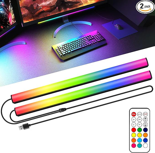 2-in-1 Under Monitor Light Bar, 2 PCS Screenbar Light Desk Lamp Computer with Remote Controller Color Changing, LED Dynamic Rainbow Effect USB Powered for PC Setup, Keyboard Light, Gaming Room