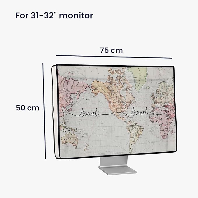 kwmobile Dust Cover for 31-32" Monitor - Linen Monitor Protector with Design - Travel Black/Multicolor