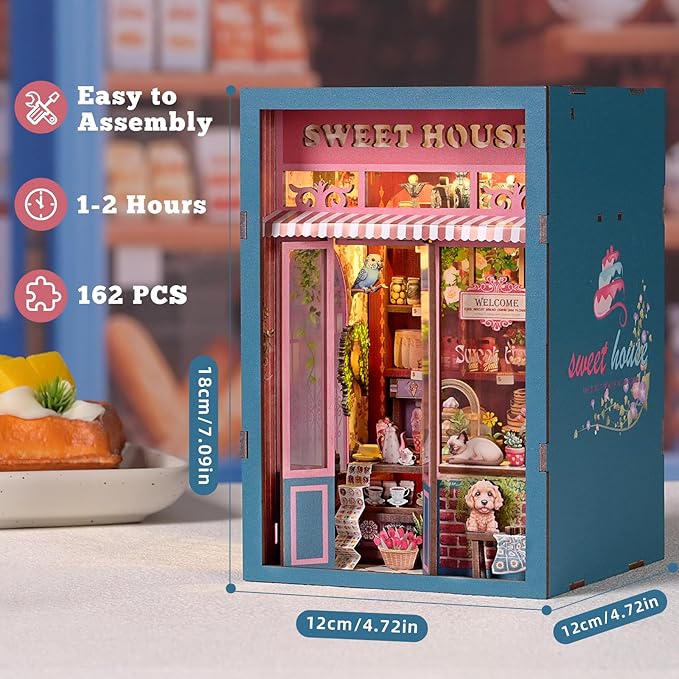 Book Nook Kit, Book Nook Kits for Adults DIY Booknook Model Build, DIY 3D Wooden Puzzle Bookend Booknook Bookshelf Insert Miniature Dollhouse Kit for Home Decoration