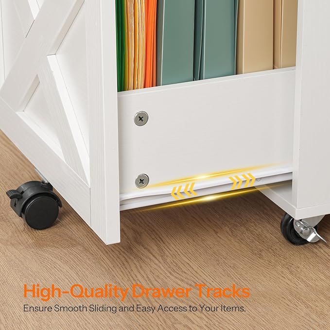 HOOBRO 2 Drawer File Cabinet with Lock, Under Desk Mobile Filing Cabinet for Home Office, Wooden Farmhouse Office Storage Cabinet, Printer Stand Fits Letter and A4 Size, Walnut and White WH66WJ01