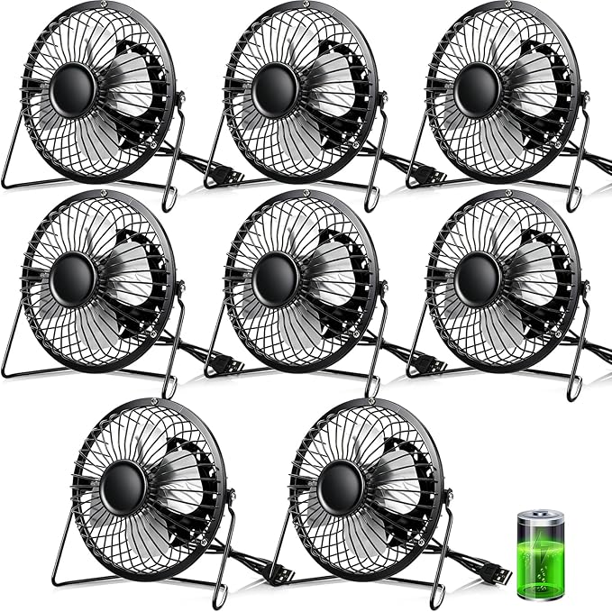 Glooglitter 8 Pcs 4" USB Small Fan Powerful Quiet 360° Adjustable Rotation Personal Metal Mini Desk Fan Summer Electric Ideal for Home Office Bedroom Desk Airflow Cooling, USB Powered Only(Black)