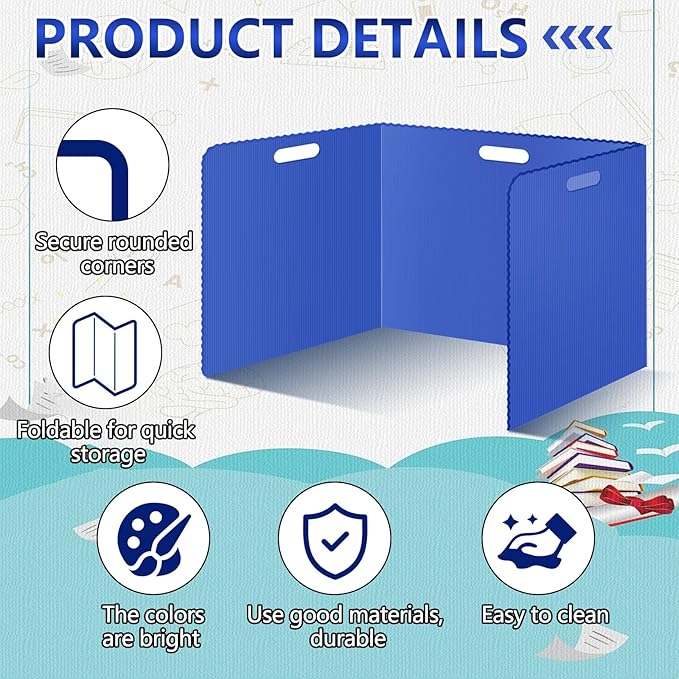 24 Pcs Desk Dividers for Students Classroom Plastic Privacy Folders Blue Test Dividers for Students Desks Trifold Privacy Panel Partitions for School Teacher Supplies(24pcs Blue)