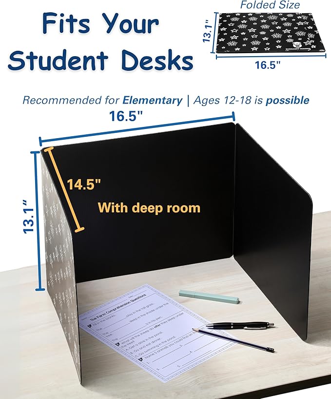 Plastic Black Privacy Folders for Students — Durable — Desk Divider Privacy Panel, Easy-Store Privacy Shields for Student Desks, Testing Dividers for Classroom, Test Dividers for Student Desks (4)