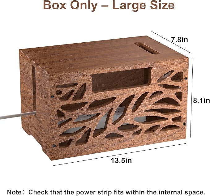 Wooden Cable Management Box, Large Cord Hider Box & Cable Organizer Box for Power Strips, Electrical Cords, Desk & Floor Cables Suitable for Home & Office