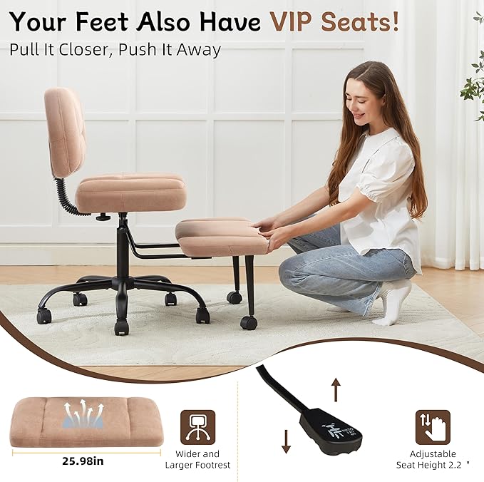 Ergonomic Criss Cross Legged Office Chair, ADHD Chair, 360° Swivel Meditation Kneeling Chair with Wheels, Adjustable Footrest, Bigger & Wider Height Adjustable Seat, Strong Lumbar Support, Browncloth