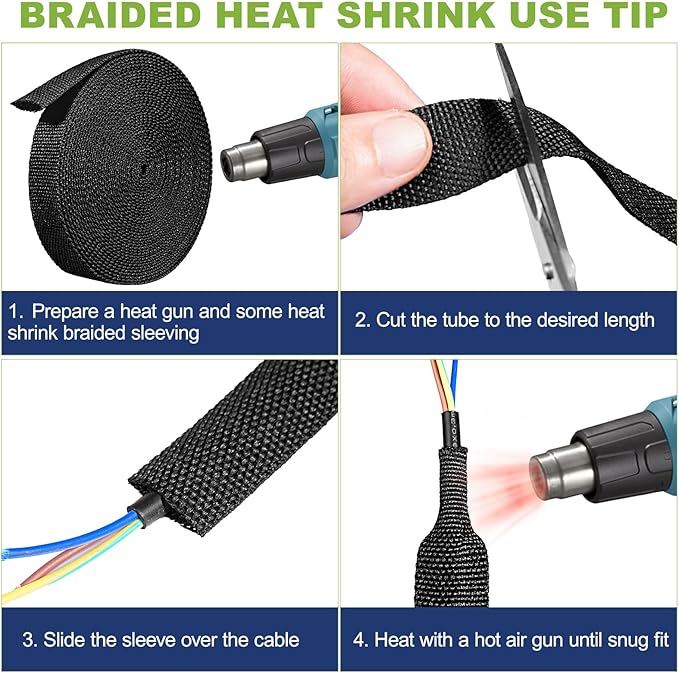 2:1Heat Shrink Wire Loom Braided Cable Sleeves,Heat Resistant Fabric Woven Shrink Tubing Wiring Harness for Protection Automotive,Harness Cable,Cable Management (5/8"-16ft)