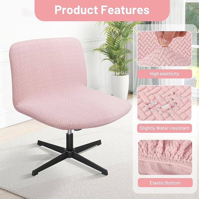 Criss Cross Chair Cover, Armless Pink Vanity Slipper Swivel Office Computer Task Desk Chair Cover, Cross Legged Slipcover Mid Back Wide Seat Chairs Cover for Bedroom（Only Covers, No Chairs）