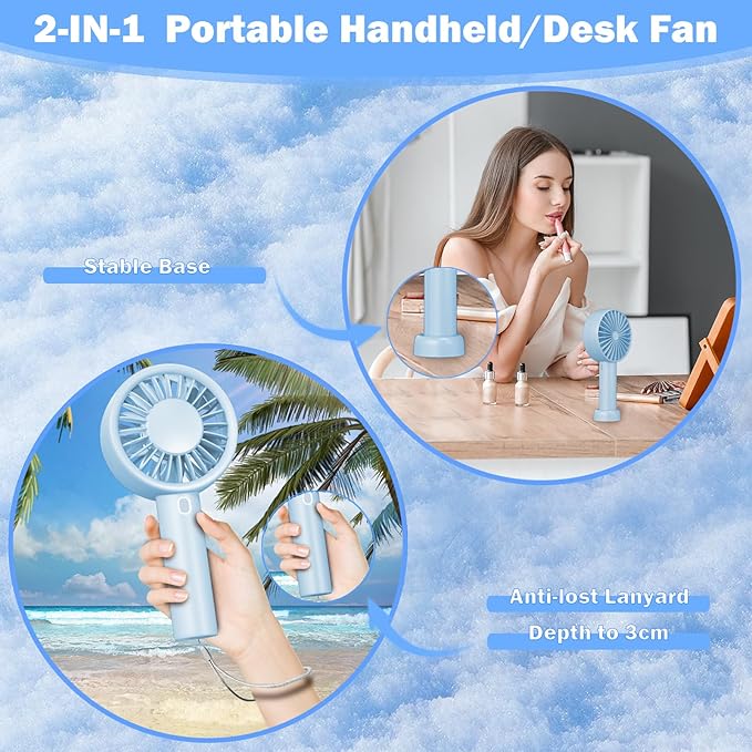 Decute Handheld Turbo Fan Strong Wind Mini Portable Fans, Hand Held USB-C Rechargeable Travel Fan for Indoor Makeup Office Desktop and Outdoor Beach, for Women Girl Men Boy(blue)