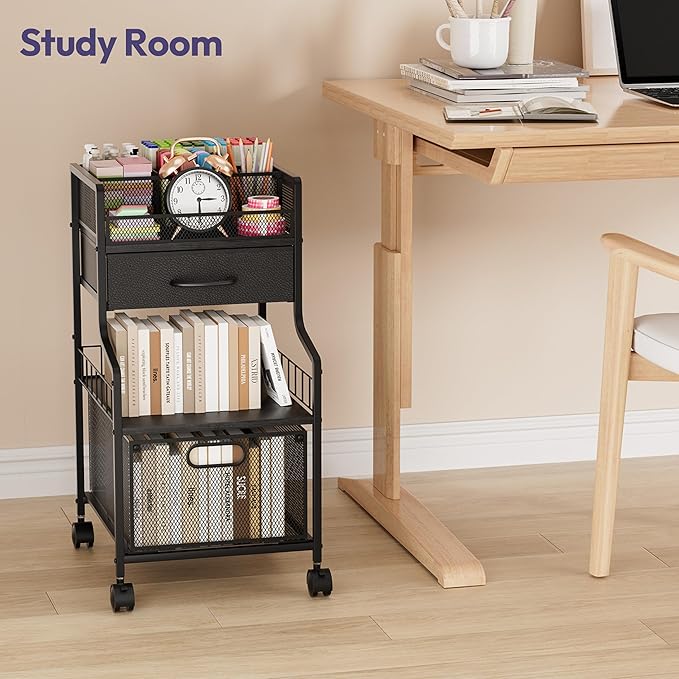 SWTYMIKI Rolling Under Desk Storage - Storage Cart with Drawers & DIY Divider - Art Cart Organizer on Wheels - Craft Rolling Utility Cart for Office, Craft Room & Studio Black