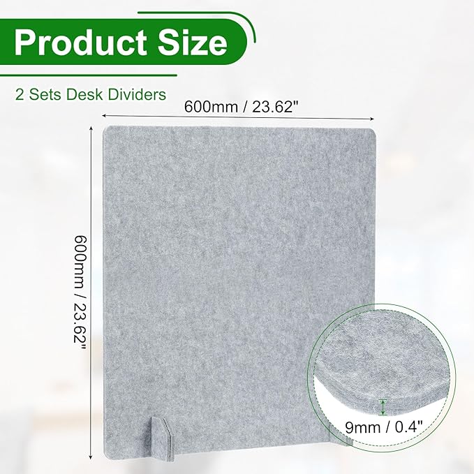 PATIKIL Desk Dividers 24" x 24", 2 Pack Desk Privacy Panel Freestanding Noise Reducing Partition Acoustic Panel with 4Pcs Support Feet for Testing Office Home Library, Cement Gray Style C