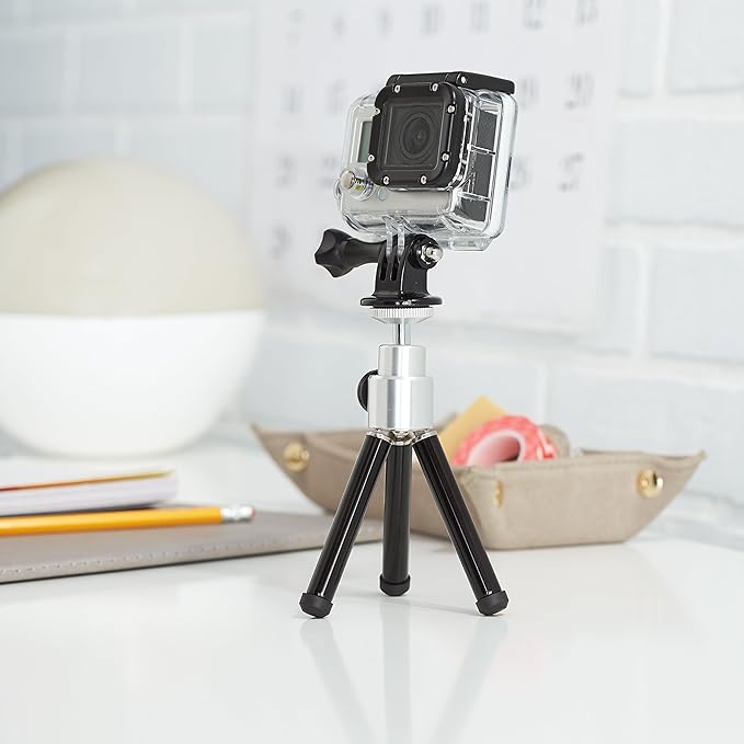 Amazon Basics Lightweight Portable Mini Travel Tripod with 360° Ball Head, Adjustable Height, Desktop, Black