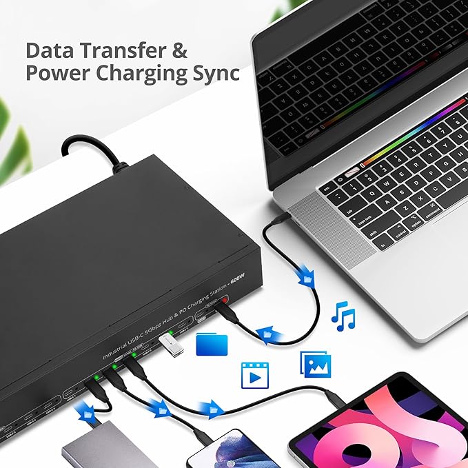 SIIG 16-Port Industrial 600W USB-C PD Charging Station Hub - 5Gbps Transfer Speeds, 30W 14-Port, 100W 2-Port, Metal, Surface Mountable Housing, Auto Fan Control, ESD Protection (ID-US0B11-S3)
