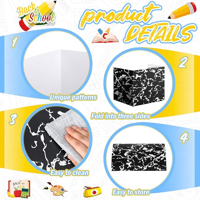 24 Pcs Composition Book Desk Dividers Privacy Folders Testing Dividers for Students Marble Texture Trifold Table Desk Privacy Panel Test Folders for School Teacher Student Study Test Home