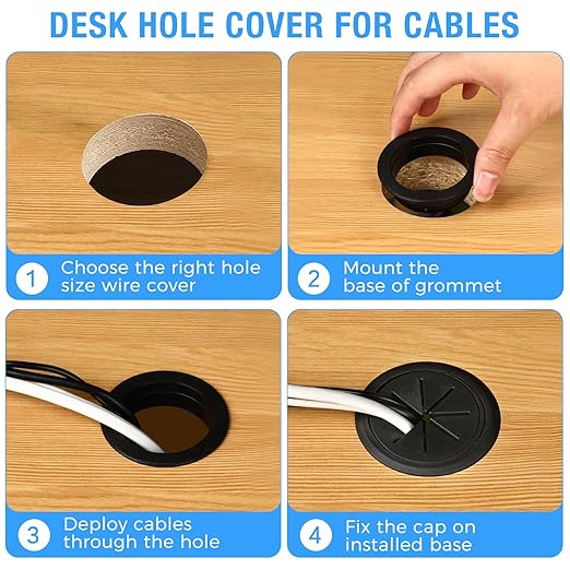 Desk Grommet 2-3/8" (60 mm), Desk Hole Cover for Cables Beige, Cable Grommet ABS Plastic, Desk Hole Grommet for Office and Home Table Cable, Detachable & Flexible Cable Cord Organizer-2 Pcs