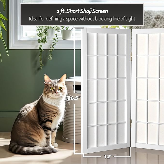 2 ft. Short Desktop Window Pane Shoji Screen - White - 6 Panels