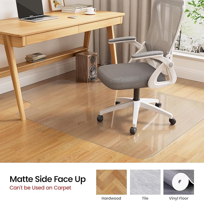Yecaye Desk Chair Mat for Hardwood Floor, Office PVC Computer Chair Mat, Floor Protector for Rolling Chairs (Transparent, 48" x 60")