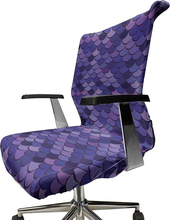 Ambesonne Mermaid Tail Office Chair Cover, Japanese Folk Inspired Cartoonish Squama Scales in Purple Color Palette, Stretchable Decorative Universal Size High Back Printed Slipcover, Purple