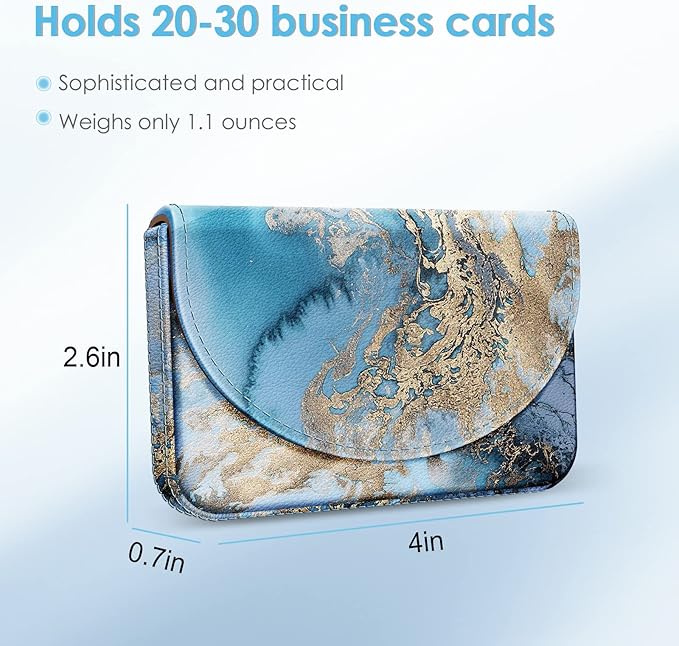 Business Card Holder，PU Leather Business Card Case Color Printing Pattern Card Holder Wallet，Pockets Magnetic Credit Card Holders for Men and Women，Blue Marble