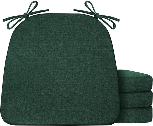 IASEAHK Chair Cushions for Dining Chairs Set of 4, Non Slip Kitchen Chair Pads, 17" x 16" x 2", Indoor Dining Chair Cushions with Ties, D-Shaped Seat Cushions for Kitchen Chairs, Dark Green