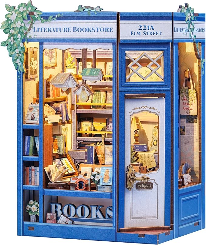 Fsolis Book Nook Kit - DIY Miniature Dollhouse Kit 3D Puzzles for Adult Tiny House Mini Booknook Bookshelf Diorama Kit Gifts for Women Teenagers Book Lovers (Literature Bookstore)