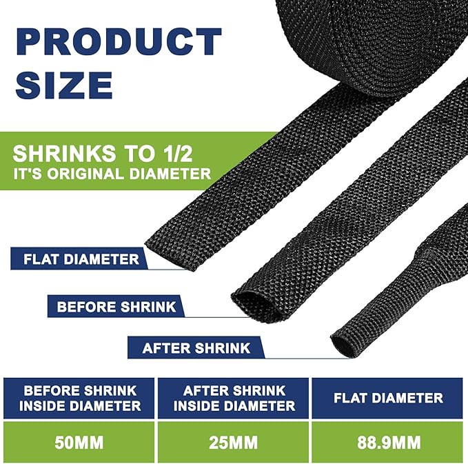 2:1Heat Shrink Wire Loom Braided Cable Sleeves,Heat Resistant Fabric Woven Shrink Tubing Wiring Harness for Protection Automotive,Harness Cable,Cable Management (2"-12ft)